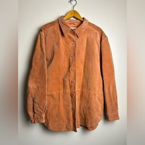 VTG Y2K Bagatelle Suede Genuine Leather L‎ Jacket Button Up Minimalist grunge